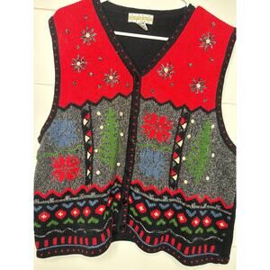 Sigrid Olsen Sport Vintage Embroidered Knit Snowflake Christmas Vest SIZE XL